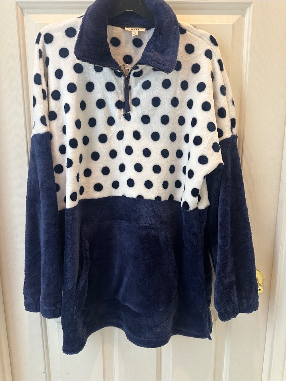 Navy and White Polka Dot Fleece Pullover